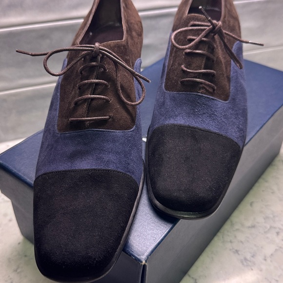 Balenciaga Suede Leather Oxford  Shoes Block Heel | Size 38/ 8 Tri Color - Picture 4 of 13